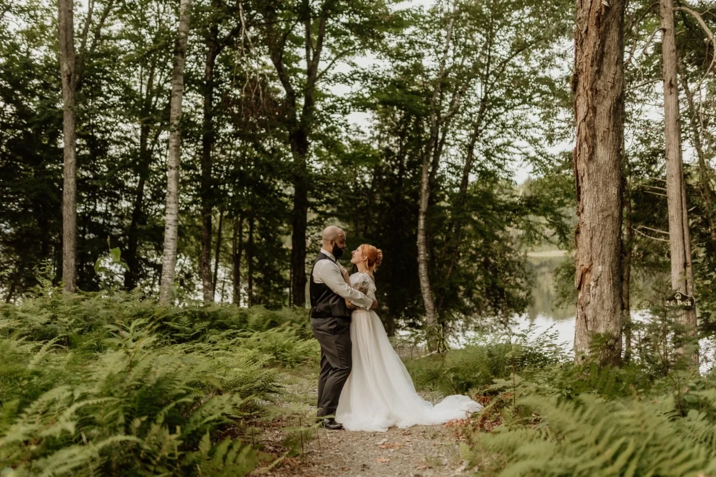 Wedding portrait among the trees at Dragonwood